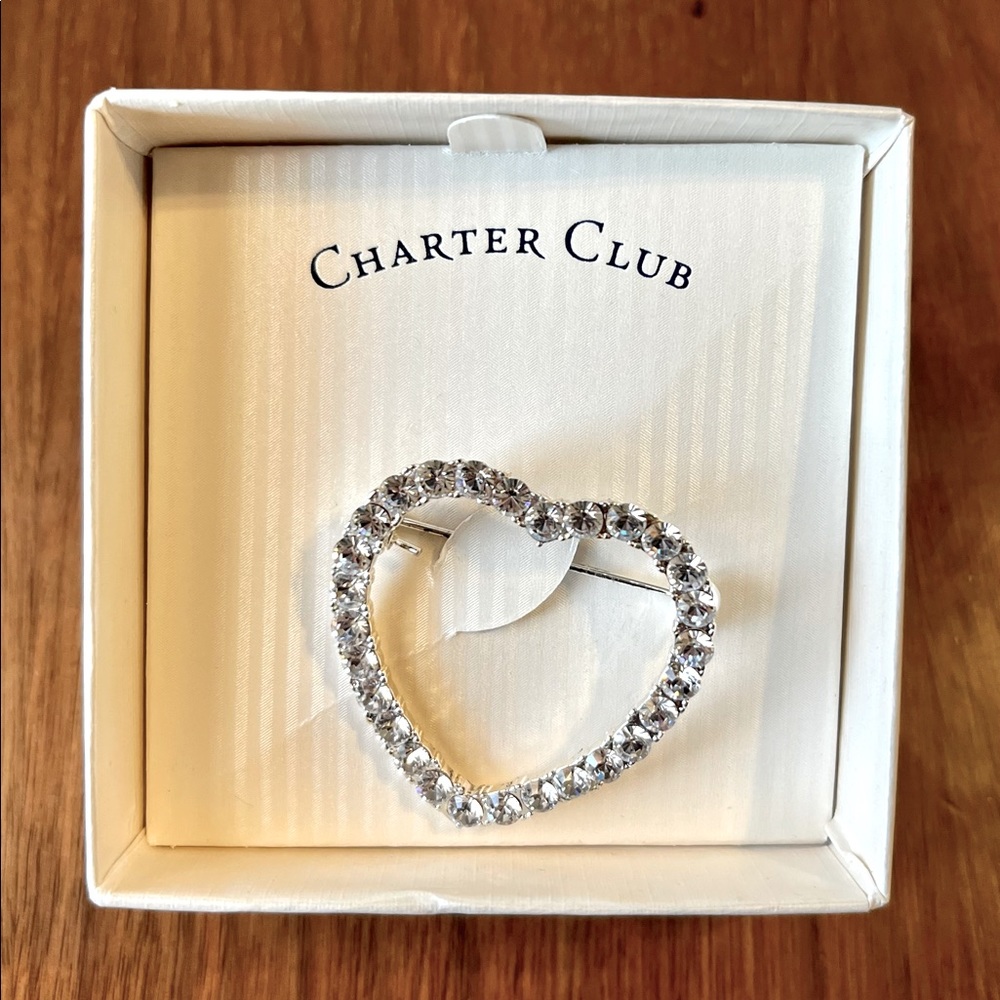 Charter Club vintage costume studded heart brooch NIB